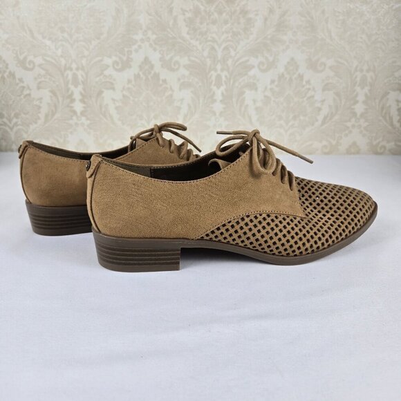 Anne Klein Laden I Flex Size 8.5M Tan Perforated Textile Lace Up Loafers NWOT - Picture 7 of 16
